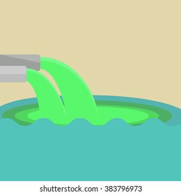 Waste is drained into the lake In flat design