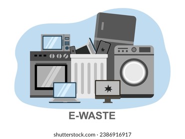 The waste electrical and electronic equipment pile. Computer and other obsolete electronic waste stack. Waste management concept.