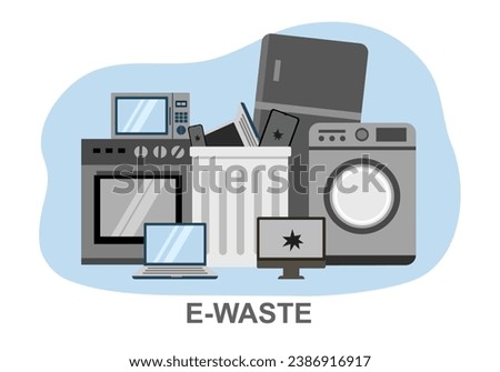 The waste electrical and electronic equipment pile. Computer and other obsolete electronic waste stack. Waste management concept.