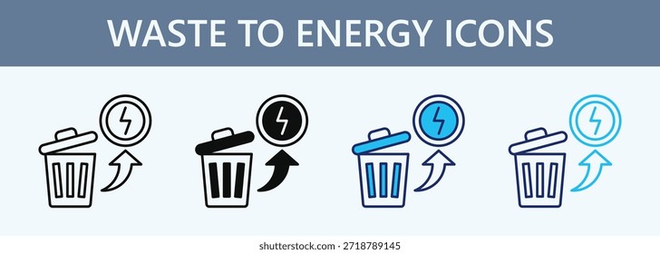 Conjunto de iconos de residuos a energía Colección de estilo múltiple