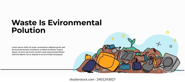 Waste Is Environmental Pollution illustration. Modern flat in continuous line style.