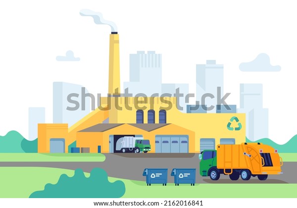 Waste factory building.\
Incineration and recycling of garbage process. Trash transportation\
and shipment. Environmental pollution. Rubbish utilization\
industrial plant
