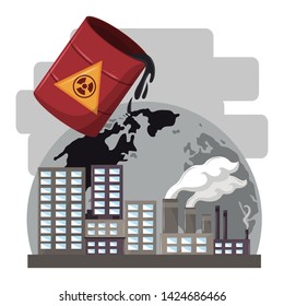 waste falling over the globe and industrial factories with smoke vector illustration graphic design