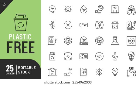  Waste free line editable icon set. efficiency, future digital urban, thin modern style vector illustration.
