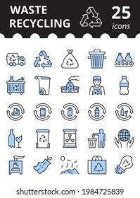 Waste and garbage - icon set. Simple waste recycling related vector symbols. Collection thin linear signs.