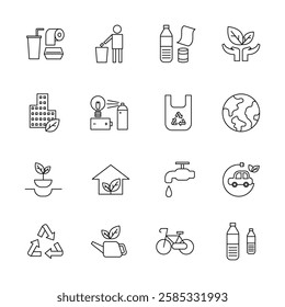 Waste and garbage line icon set. Waste sorting, recycling, plastic, glass, pollution and more. Outline icon in linear style. Vector collection.