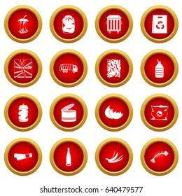 Waste and garbage for recycling icon red circle set isolated on white background