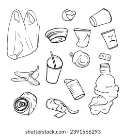 waste, garbage, and trash template in hand drawn design for environmental campaign