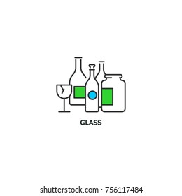 Waste glass recycle concept icon in line design, vector flat illustration isolated on white background