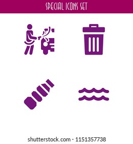 waste icon. 4 waste set with car wash, plastic, ocean and delete vector icons for web and mobile app