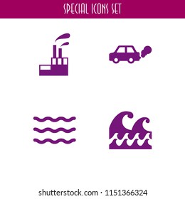 waste icon. 4 waste set with industrial building with contaminants, contamination and ocean vector icons for web and mobile app