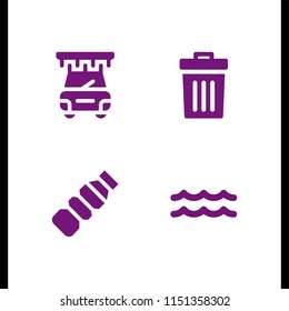 waste icon. 4 waste set with plastic, ocean, wash and delete vector icons for web and mobile app
