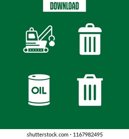 icono de desperdicio. 4 vectores de residuos. demolición, basura, barriles de petróleo e iconos de la basura para la web y el diseño sobre el tema de los residuos