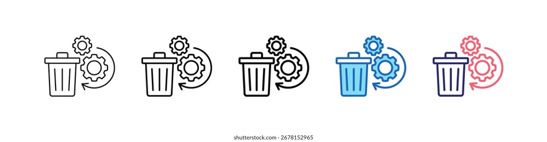 Icono de residuos en 5 estilos diferentes de colección.