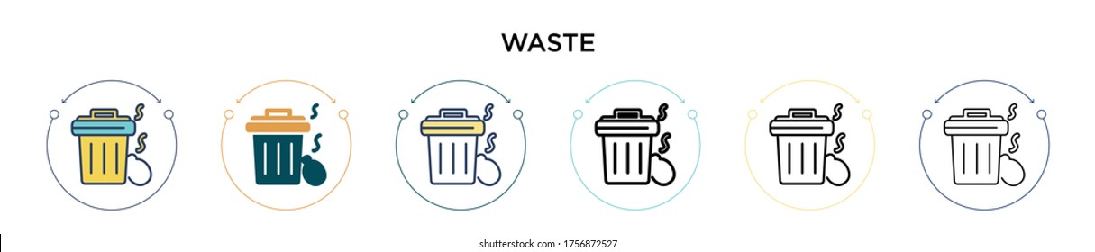 Waste icon in filled, thin line, outline and stroke style. Vector illustration of two colored and black waste vector icons designs can be used for mobile, ui, web