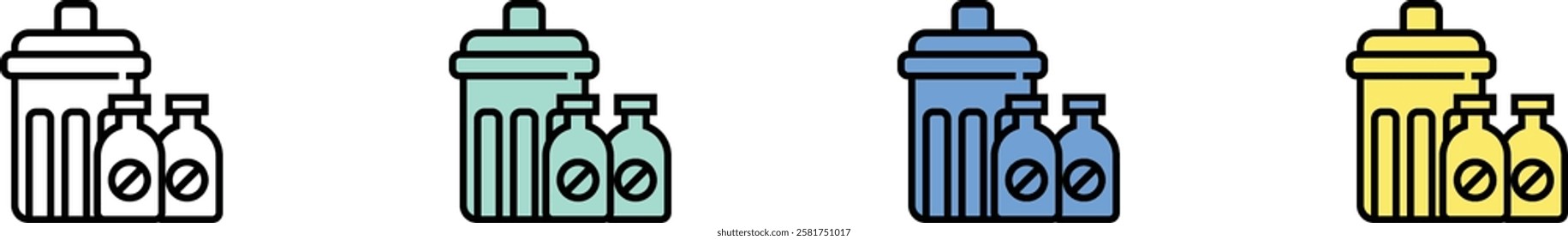 waste icon. Outline, Green, Blue and Yellow Style Design Isolated On White Background