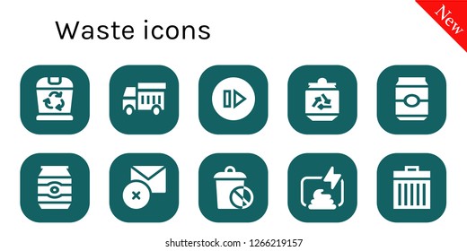  waste icon set. 10 filled waste icons. Simple modern icons about  - Trash, Garbage truck, Skip, Can, Delete, Compost