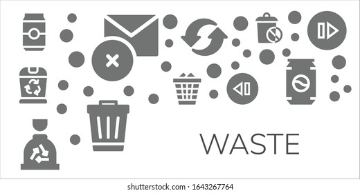 waste icon set. 11 filled waste icons.  Simple modern icons such as: Can, Delete, Trash, Waste, Garbage, Skip, Recycle