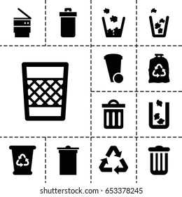 Waste icon. set of 13 filled wasteicons such as trash bin, recycle bin, trash bag, delete trash bin