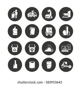 waste icon set in circle buttons