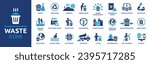 Waste icon set. Containing recycling, litter, trash, pollution, landfill, waste management, composting, waste sorting and more. Solid vector icons collection.