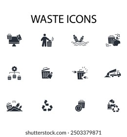 Waste icon set.vector.Editable stroke.linear style sign for use web design,logo.Symbol illustration.