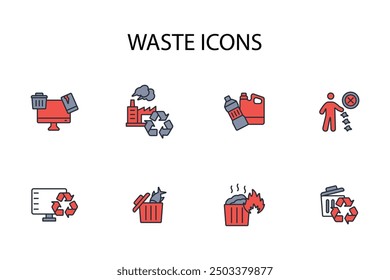 Conjunto de iconos de residuos. Vector. Trazo editable. signo de estilo lineal para uso Diseño web, logotipo. Ilustración de símbolo.