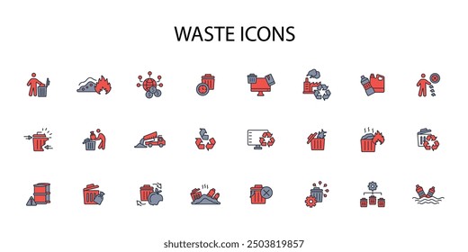 Waste icon set.vector.Editable stroke.linear style sign for use web design,logo.Symbol illustration.