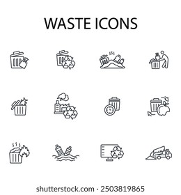 Waste icon set.vector.Editable stroke.linear style sign for use web design,logo.Symbol illustration.