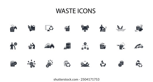 Waste icon set.vector.Editable stroke.linear style sign for use web design,logo.Symbol illustration.