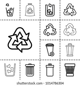 Waste icons. set of 13 editable outline waste icons such as trash bin, recycle