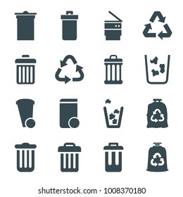 Waste icons. set of 16 editable filled waste icons such as trash bin, recycle, trash bag