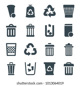 Waste icons. set of 16 editable filled waste icons such as trash bin, recycle bin, delete trash bin, recycle