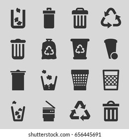 Waste icons set. set of 16 waste filled icons such as trash bin, recycle bin, recycle, trash bag