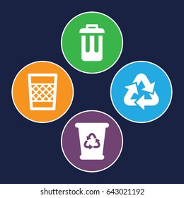 Waste icons set. set of 4 waste filled icons such as recycle bin, trash bin, bin