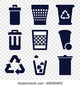 Waste icons set. set of 9 waste filled icons such as trash bin, recycle bin, bin