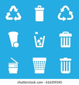 Waste icons set. set of 9 waste filled icons such as trash bin