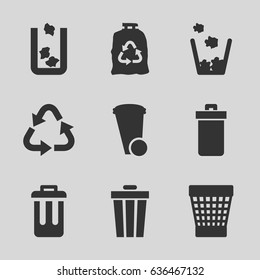 Waste icons set. set of 9 waste filled icons such as trash bin, recycle, trash bag