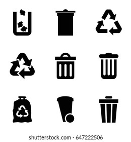 Waste icons set. set of 9 waste filled icons such as trash bin, trash bag, delete trash bin
