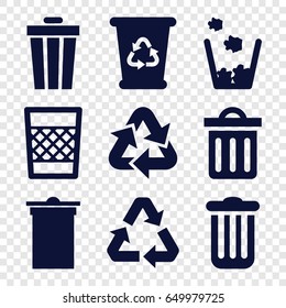 Waste icons set. set of 9 waste filled icons such as trash bin, recycle bin, delete trash bin