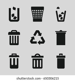 Waste icons set. set of 9 waste filled icons such as trash bin, delete trash bin, bin