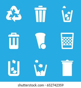 Waste icons set. set of 9 waste filled icons such as trash bin 