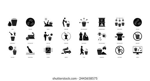 Waste icons set. Set of editable stroke icons.Vector set of Waste