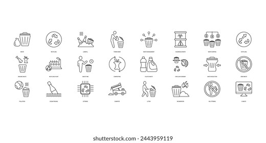 Waste icons set. Set of editable stroke icons.Vector set of Waste