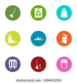 Waste icons set. Flat set of 9 waste vector icons for web isolated on white background