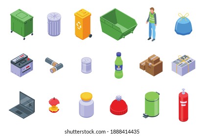 Waste icons set. Isometric set of waste vector icons for web design isolated on white background