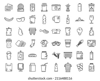 Waste icons set outline vector. Garbage food. Fresh plastic