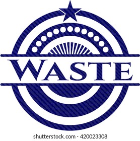 Waste jean or denim emblem or badge background