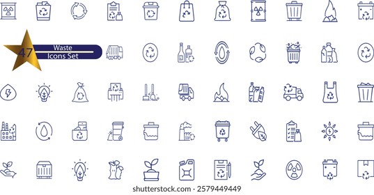 Waste Line Editable Icons set. Vector illustration in modern thin line style of pollution related icons