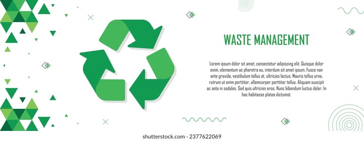 Waste management banner, geometric abstract pattern design, 3r concept, reduce, reuse, recycle, save the earth and nature, go green, environment day, eco friendly, copy space for text